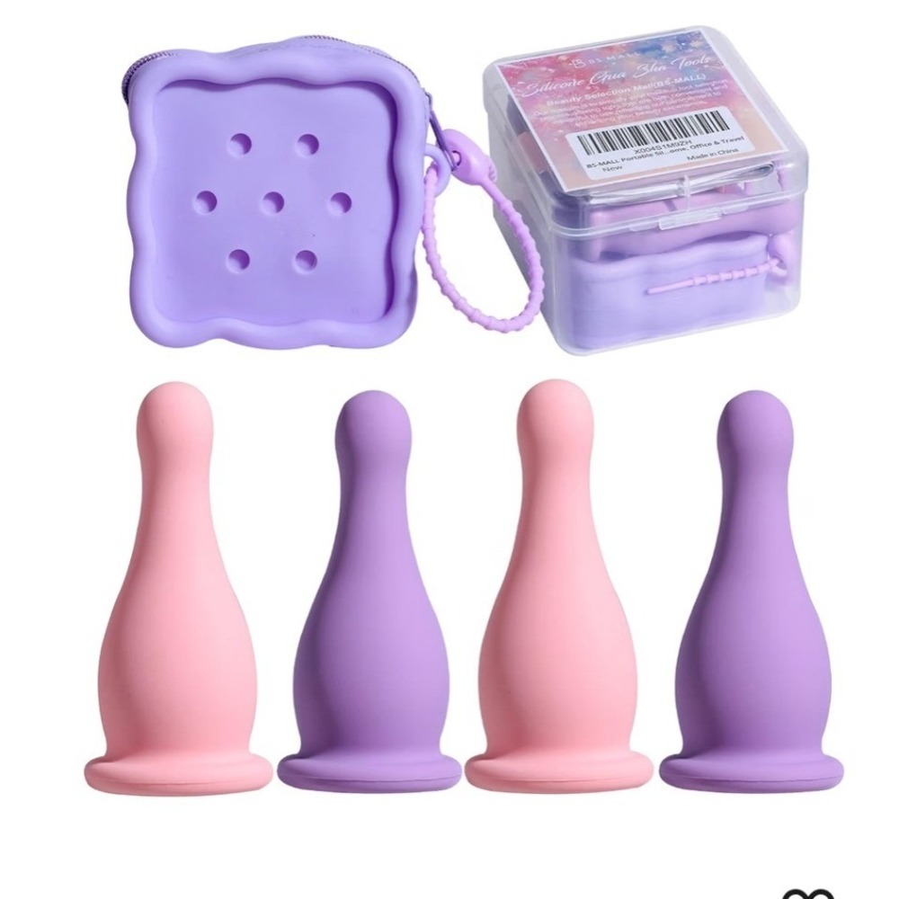 BS-MALL Silicone Gua Sha Facial Tools 2-in-1 Eye Massage Set Pink Purple New